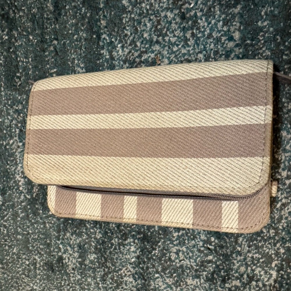 Thirty-One Beige and Cream Striped Clutch
